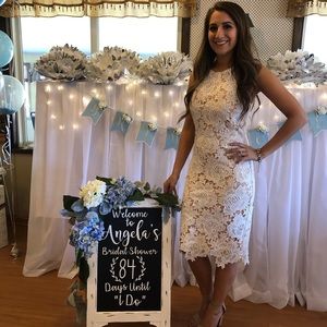 Short white and tan peekaboo dress.
